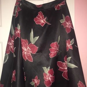 Black and red floral knee length skirt